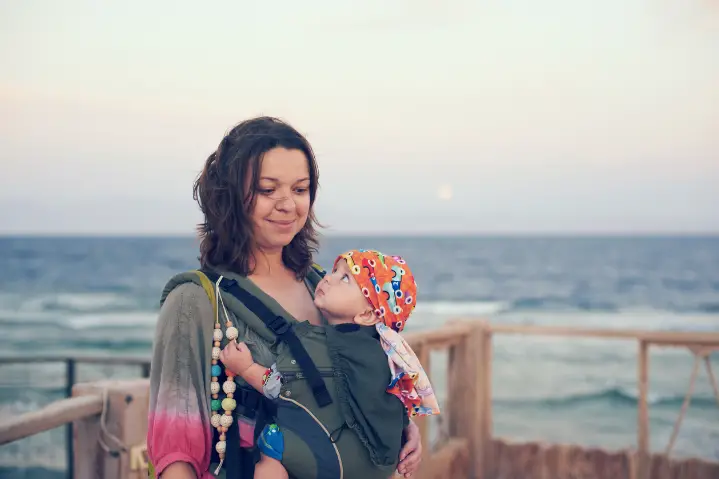 mom and baby at the beach